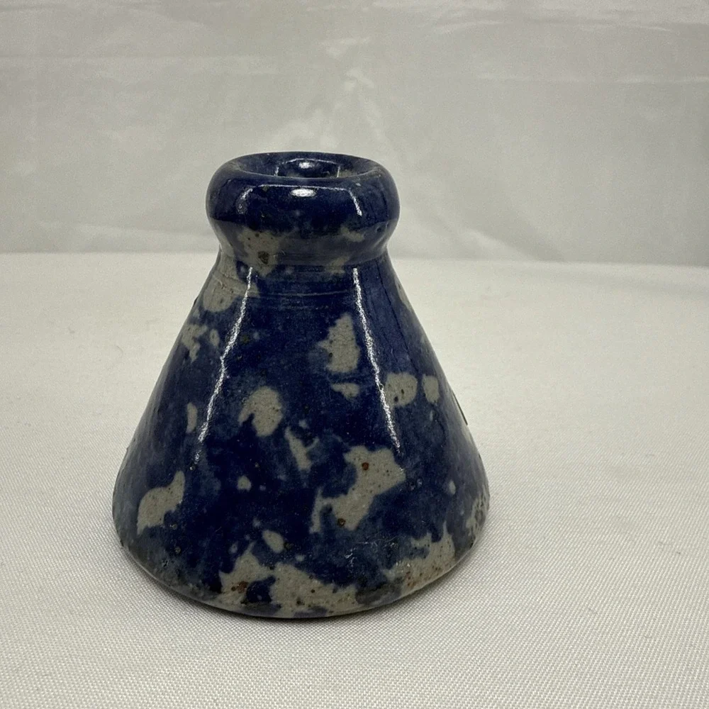 1992 Bastine Indiana Blue Sponge-Ware Studio Art Pottery Incense Holder Bud Vase